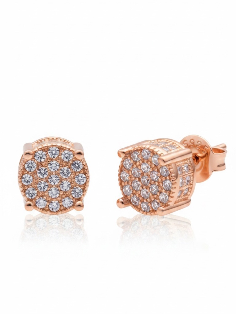 Sparkling Rose Gold Plated CZ Pavé Round Stud Earrings. New.